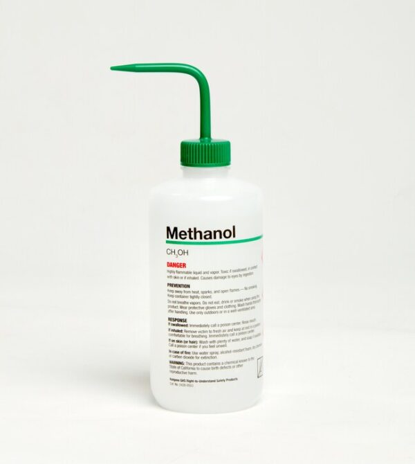 Nalgene™ Right-to-Understand Safety Wash Bottles (Methanol) featuring Globally Harmonized System (GHS) labeling